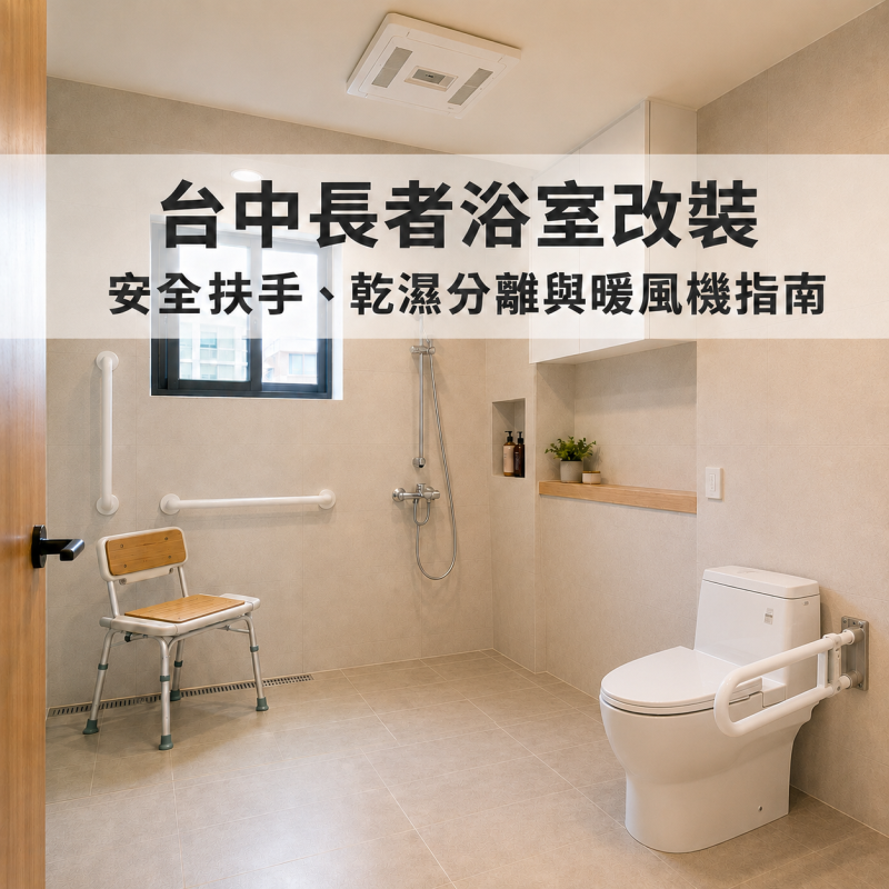 台中長者浴室改裝｜安全扶手、乾濕分離與暖風機指南